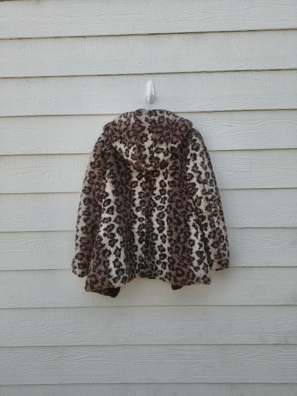 Faux Fur Leopard Print Zip Up Hoodie